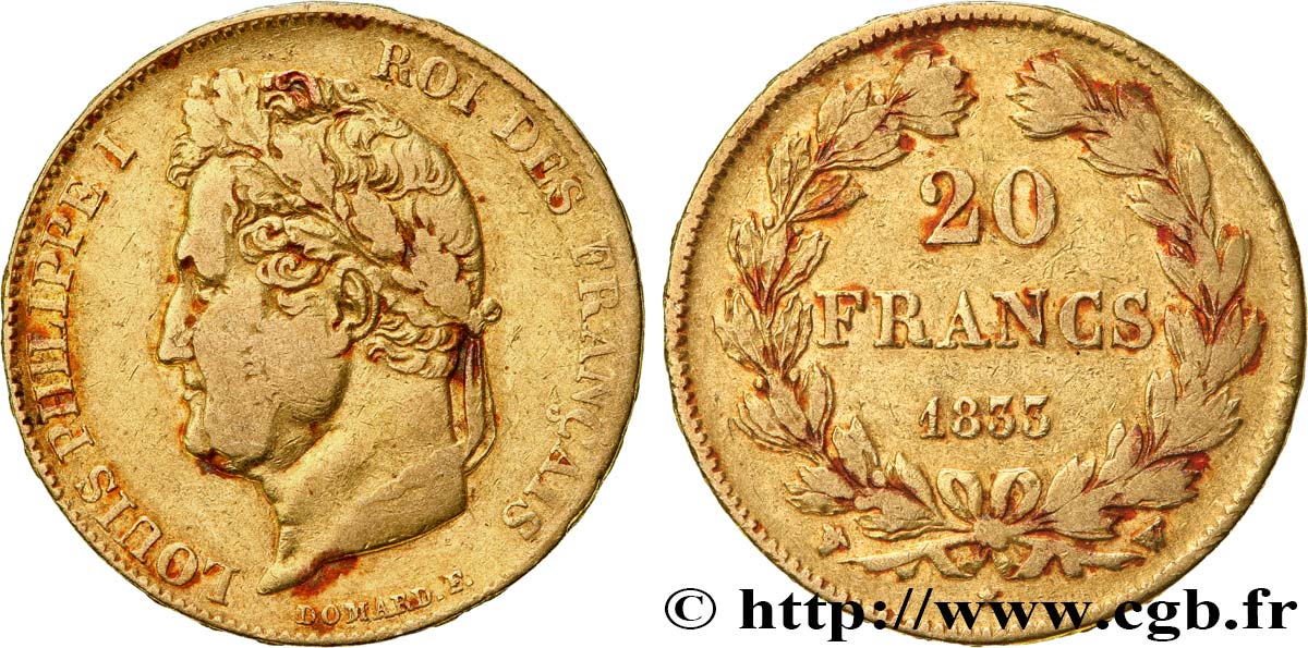 20 francs or Louis-Philippe, Domard 1833 Lille F.527/6 S 