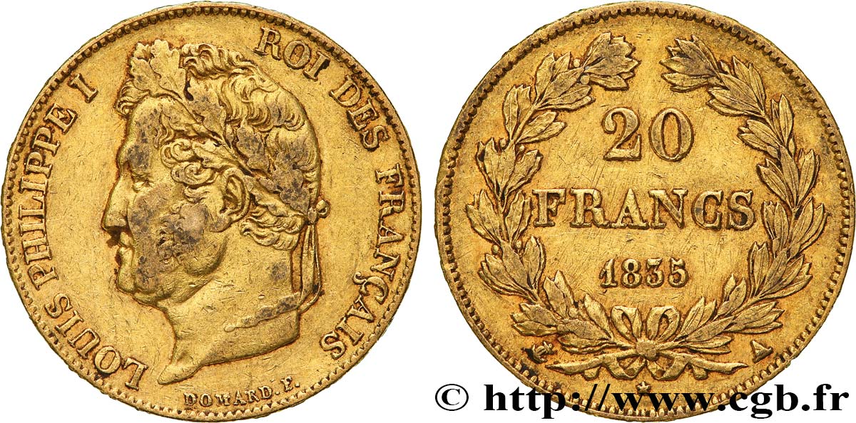 20 francs or Louis-Philippe, Domard 1835 Paris F.527/11 BC+ 