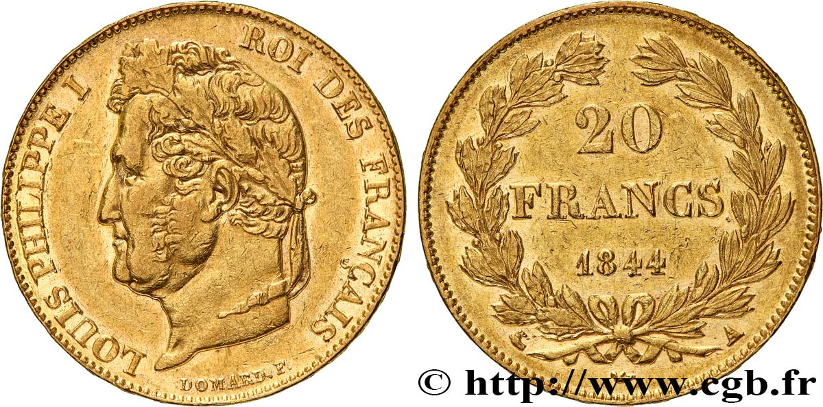 20 francs or Louis-Philippe, Domard 1844 Paris F.527/31 MBC50 