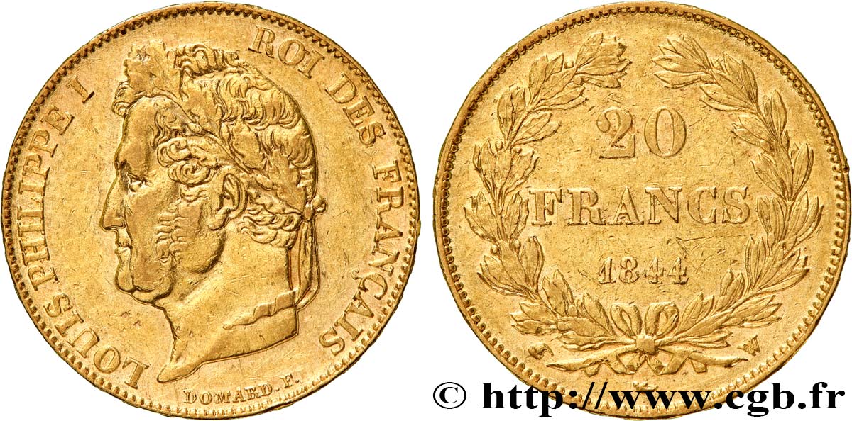 20 francs or Louis-Philippe, Domard 1844 Lille F.527/32 SS 