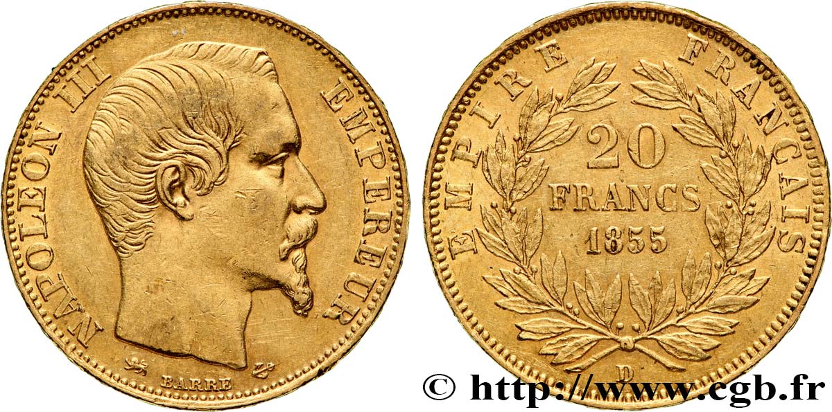 20 francs or Napoléon III, tête nue 1855 Lyon F.531/7 BB45 