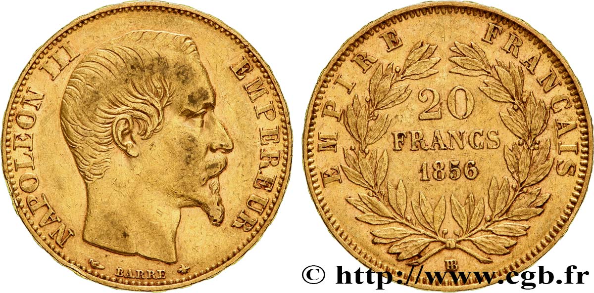 20 francs or Napoléon III, tête nue 1856 Strasbourg F.531/10 TTB40 