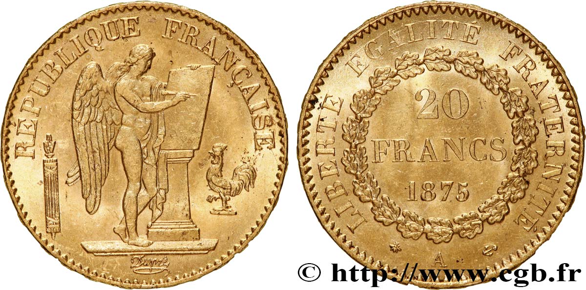 20 francs or Génie, Troisième République 1875 Paris F.533/3 SPL60 