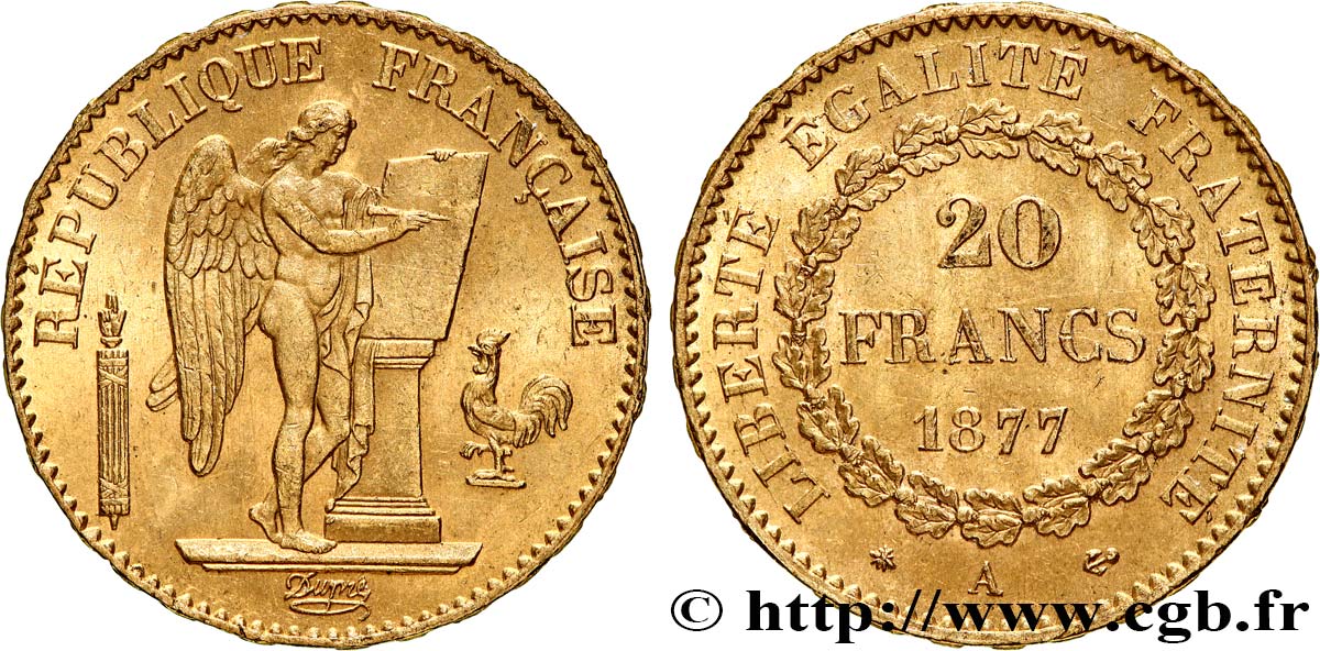 20 francs or Génie, Troisième République 1877 Paris F.533/5 SPL58 