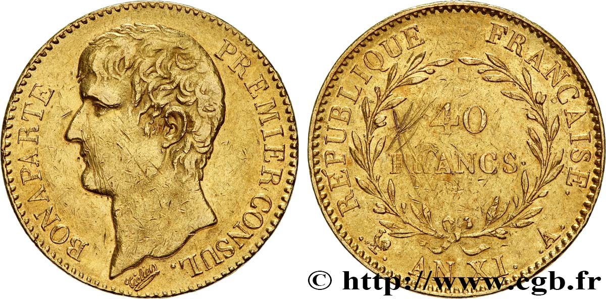 40 francs or Bonaparte Premier Consul 1803 Paris F.536/2 MBC 