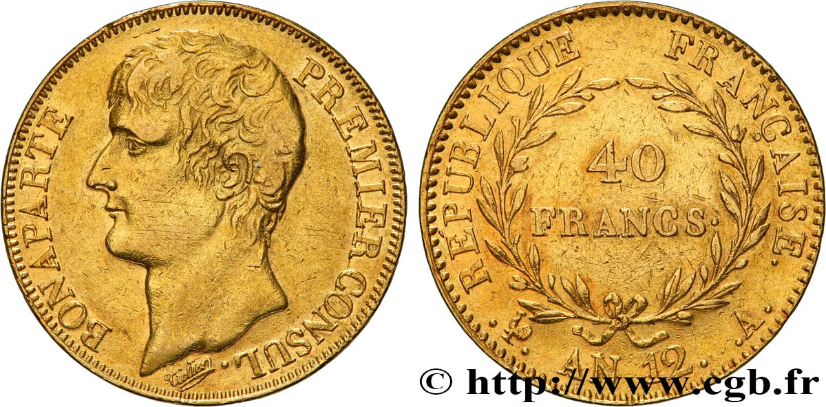 40 francs or Bonaparte Premier Consul 1804 Paris F.536/5 TTB 