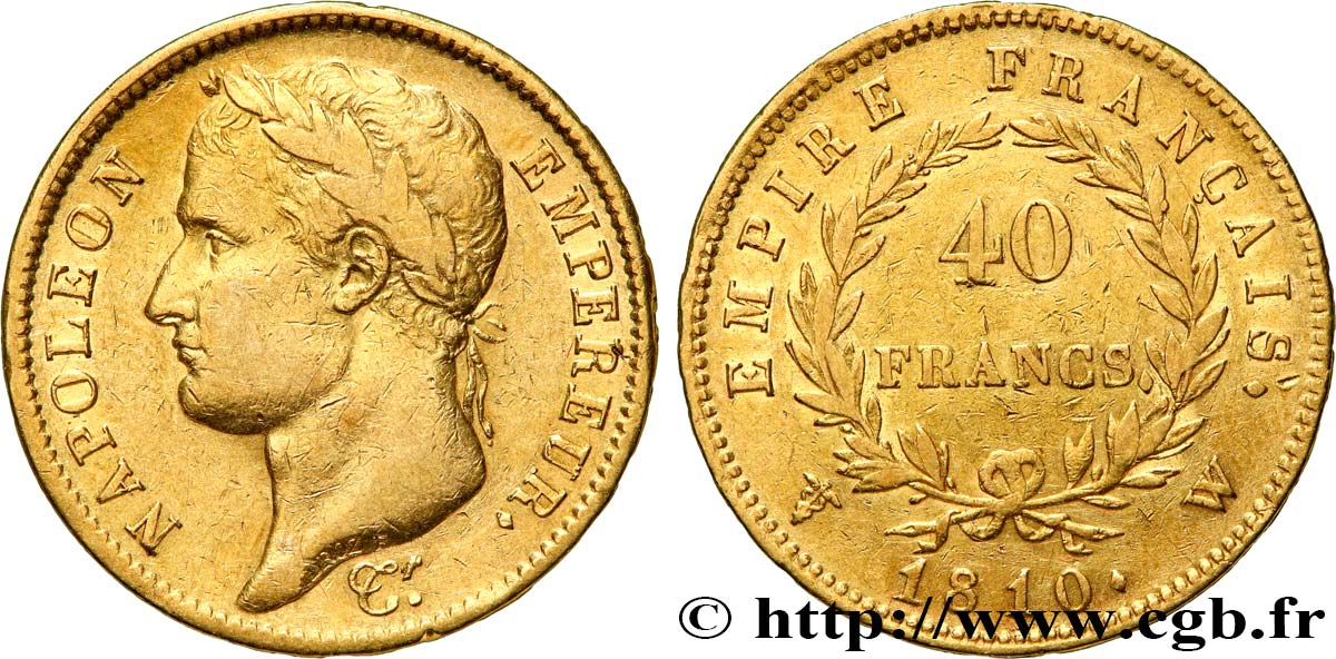 40 francs or Napoléon tête laurée, Empire français 1810 Lille F.541/5 BC+ 