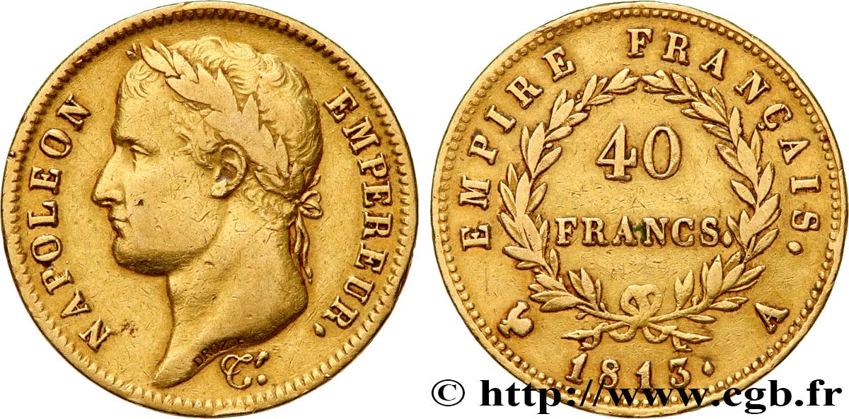 40 francs Napoléon tête laurée, Empire français 1813 Paris F.541/11 TB 