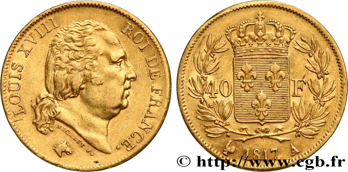 40 francs or Louis XVIII 1817 Paris F.542/6 AU 