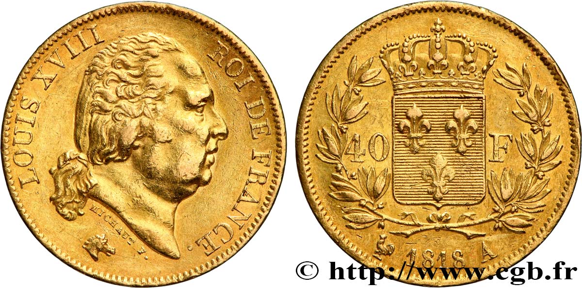 40 francs or Louis XVIII 1818 Paris F.542/7 BB 