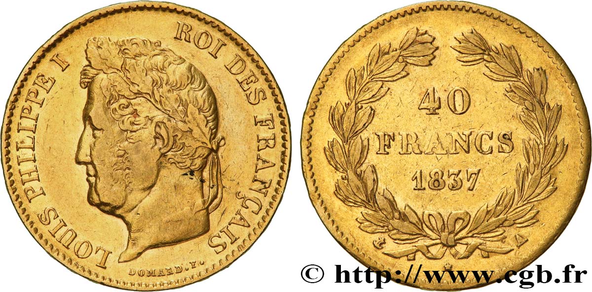 40 francs or Louis-Philippe 1837 Paris F.546/10 TB+ 