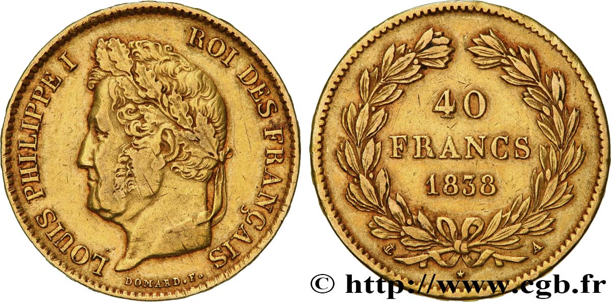 40 francs or Louis-Philippe 1838 Paris F.546/11 fSS 