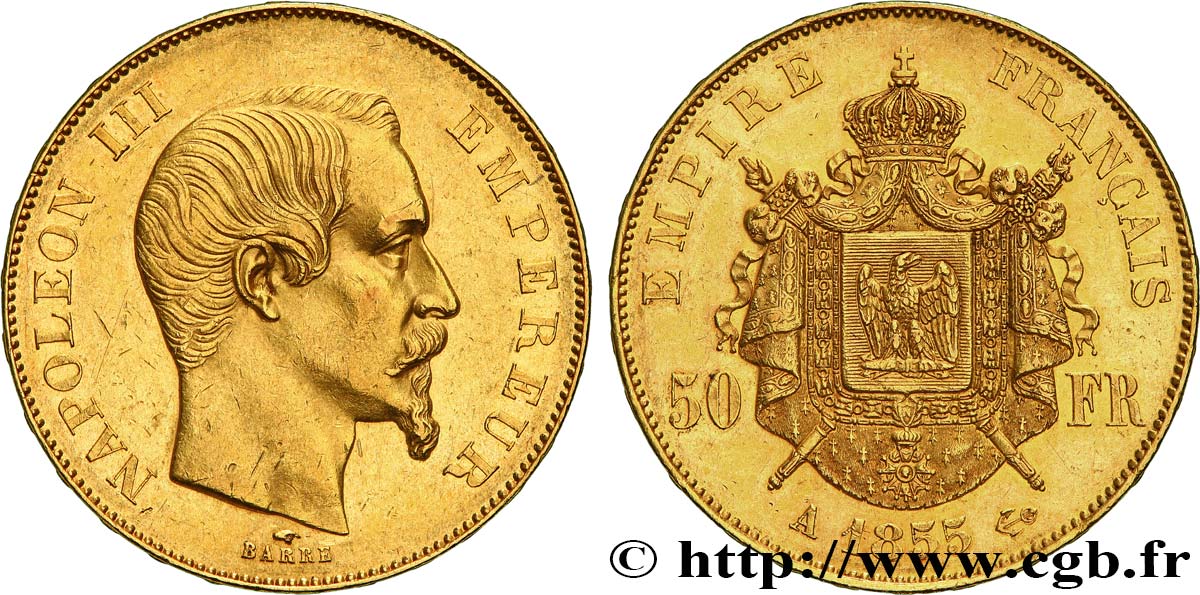 50 francs or Napoléon III, tête nue 1855 Paris F.547/1 SUP 