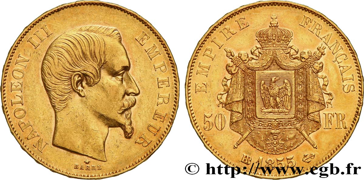 50 francs or Napoléon III, tête nue 1855 Strasbourg F.547/2 fVZ 