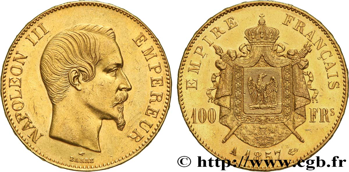 100 francs or Napoléon III, tête nue 1857 Paris F.550/4 EBC 