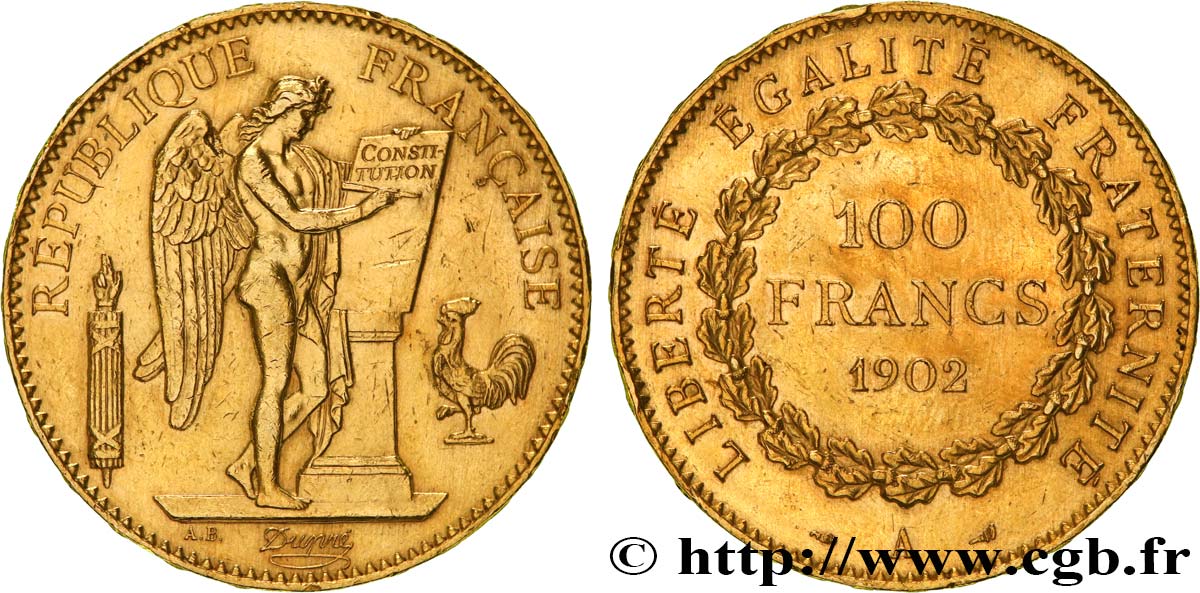 100 francs or Génie, tranche inscrite en relief Dieu protège la France 1902 Paris F.552/15 TTB+ 