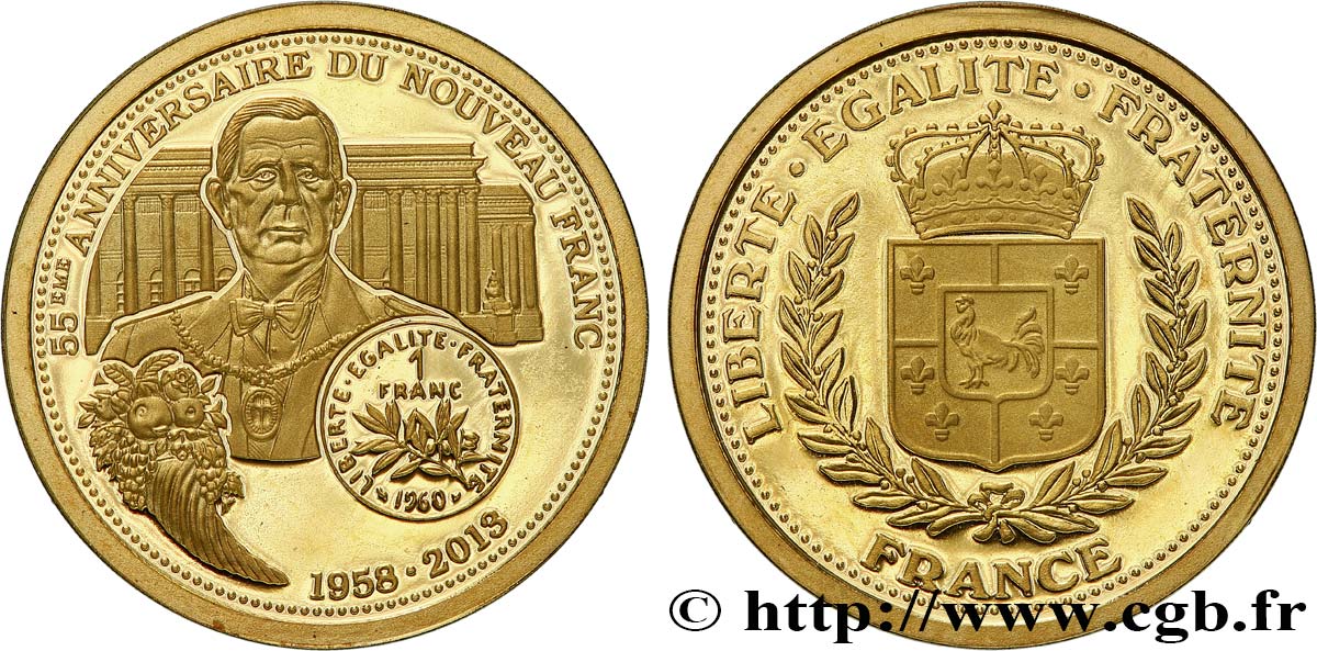 Médaille commémorative du 55è Anniversaire du Nouveau Franc 2003   AU+ 