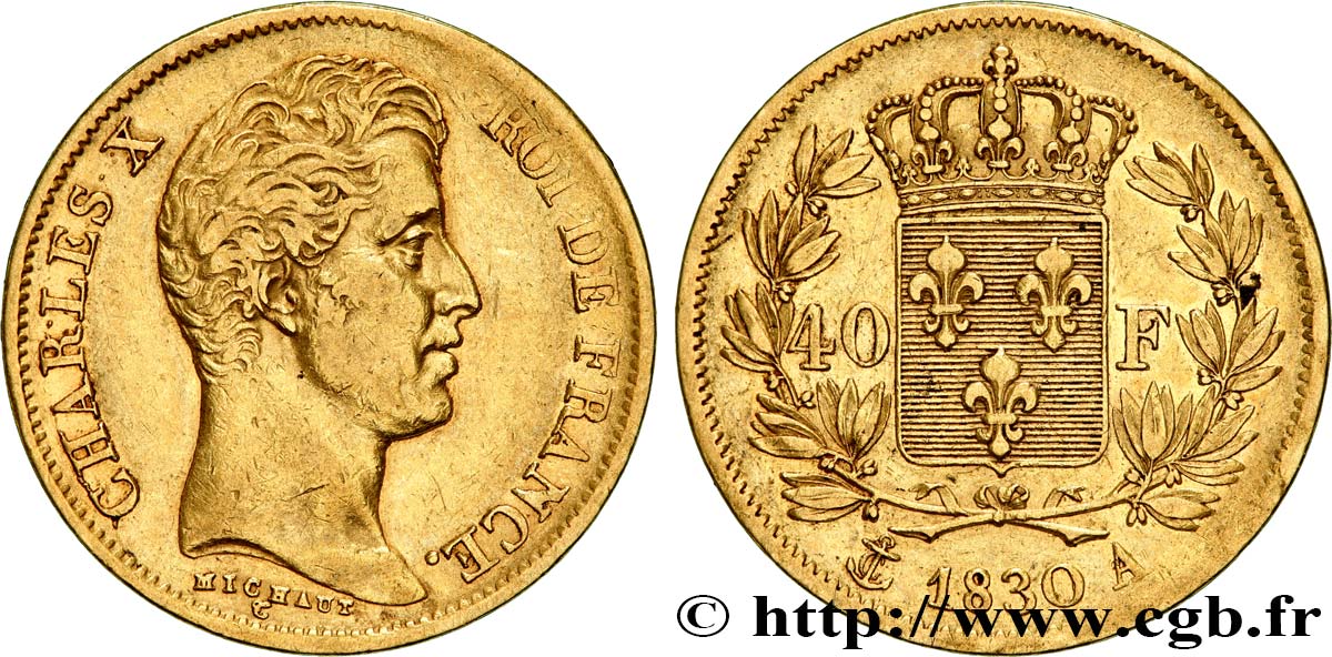 40 francs or Charles X, 2e type 1830 Paris F.544/5 MBC 