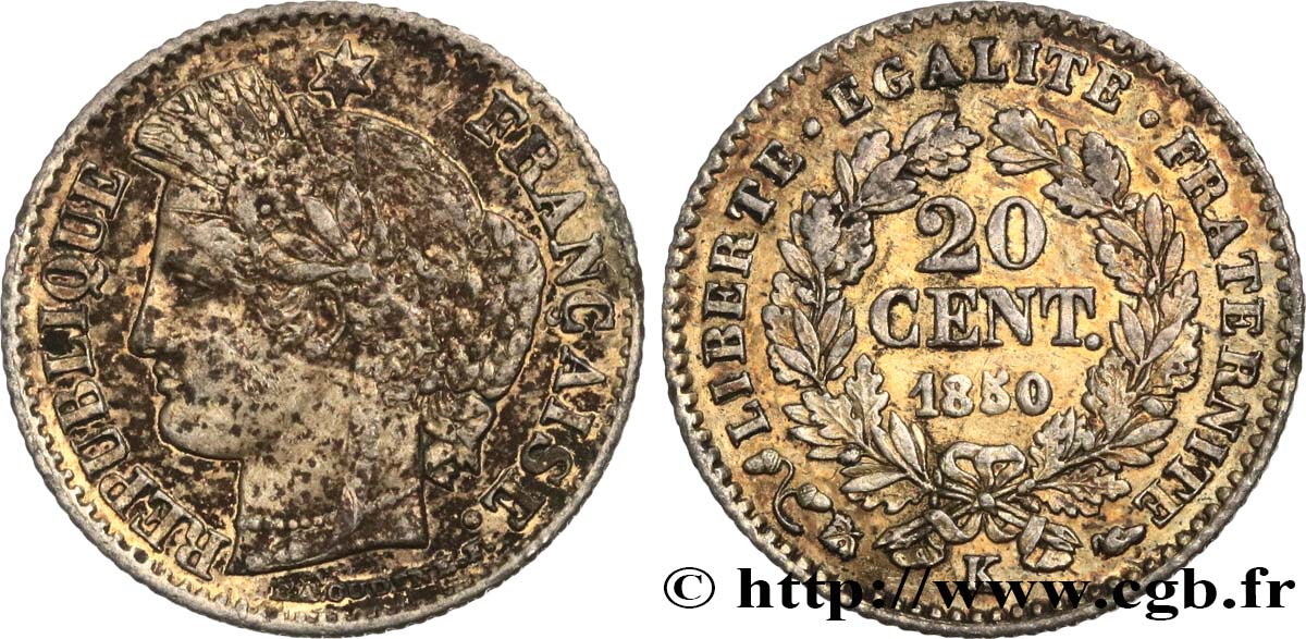 20 centimes Cérès, IIe République 1850 Bordeaux F.146/5 BC+ 