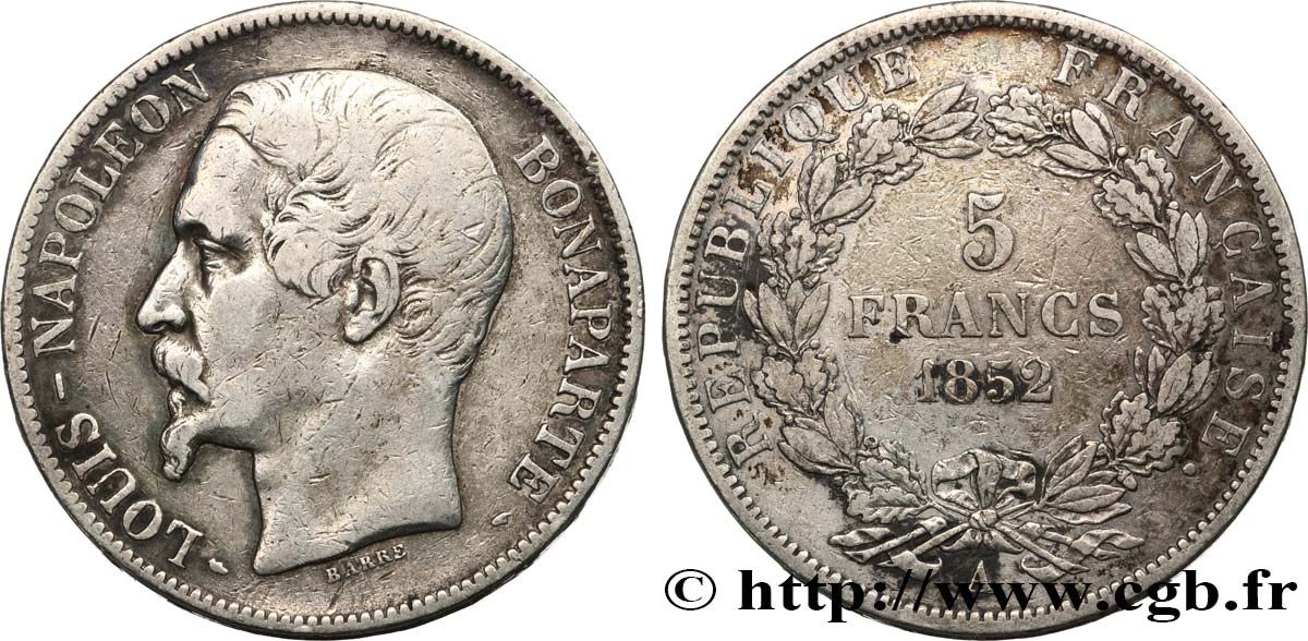 5 francs Louis-Napoléon, 2ème type 1852 Paris F.329/1 VF 