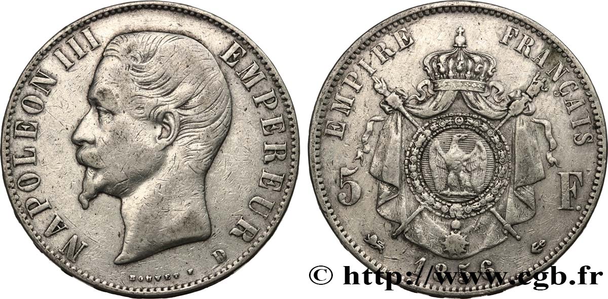 5 francs Napoléon III, tête nue 1856 Lyon F.330/9 VF25 