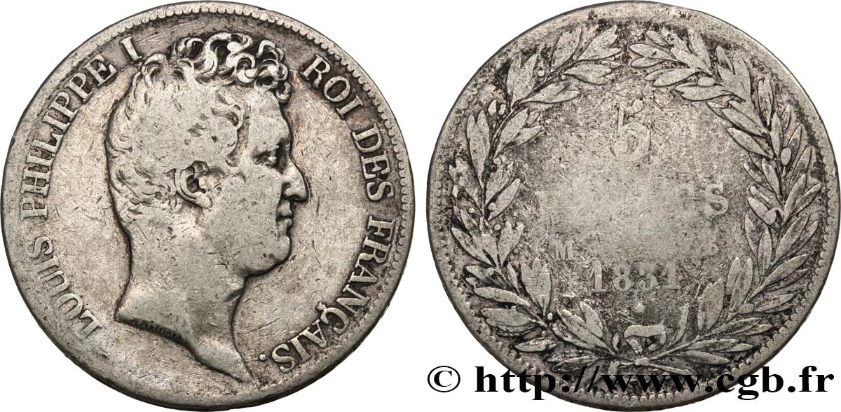5 francs type Tiolier avec le I, tranche en creux 1831 Toulouse F.315/22 BC20 