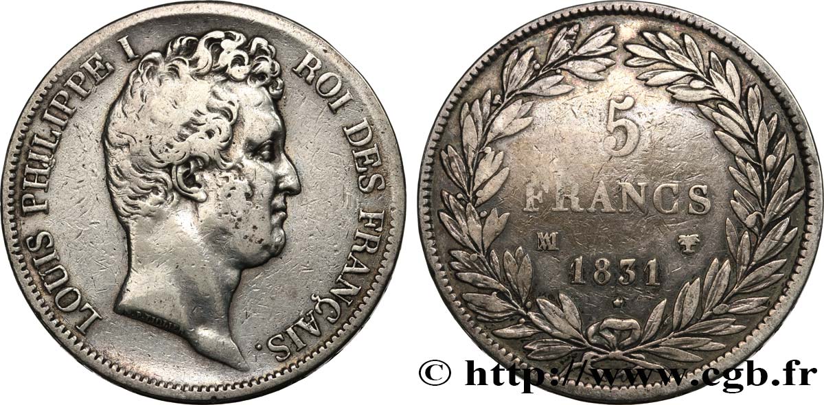 5 francs type Tiolier avec le I, tranche en creux 1831 Marseille F.315/23 BC20 
