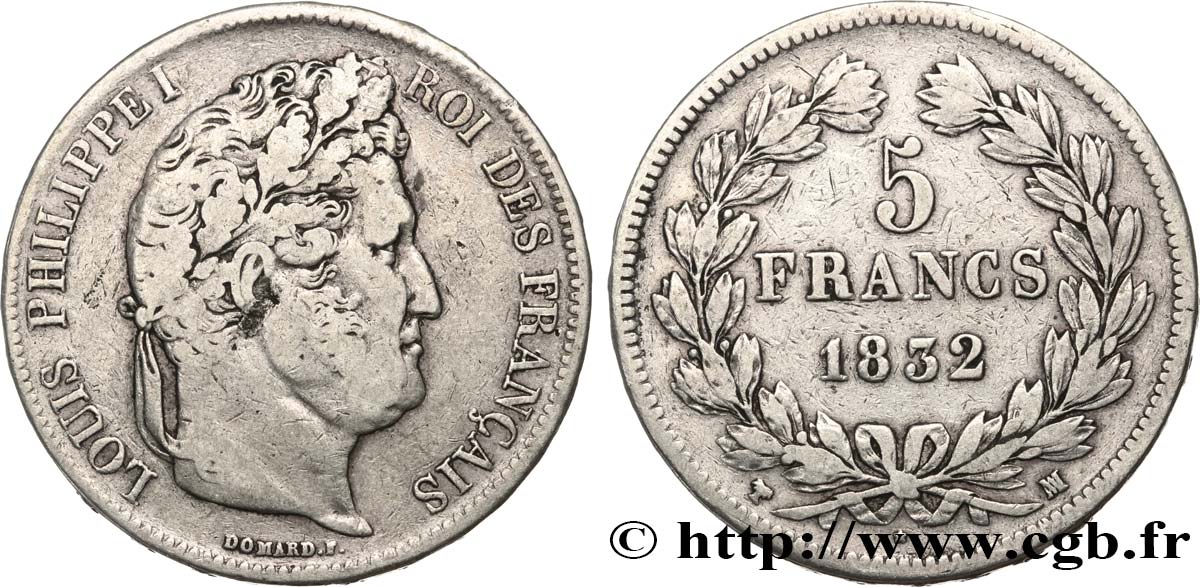 5 francs IIe type Domard 1832 Marseille F.324/10 VF30 