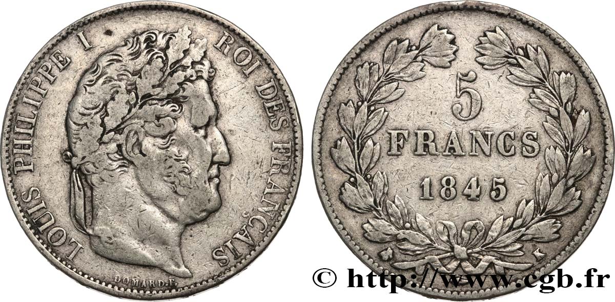 5 francs IIIe type Domard 1845 Bordeaux F.325/8 VF30 