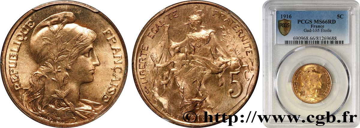 5 centimes Daniel-Dupuis 1916  F.119/29 FDC66 PCGS