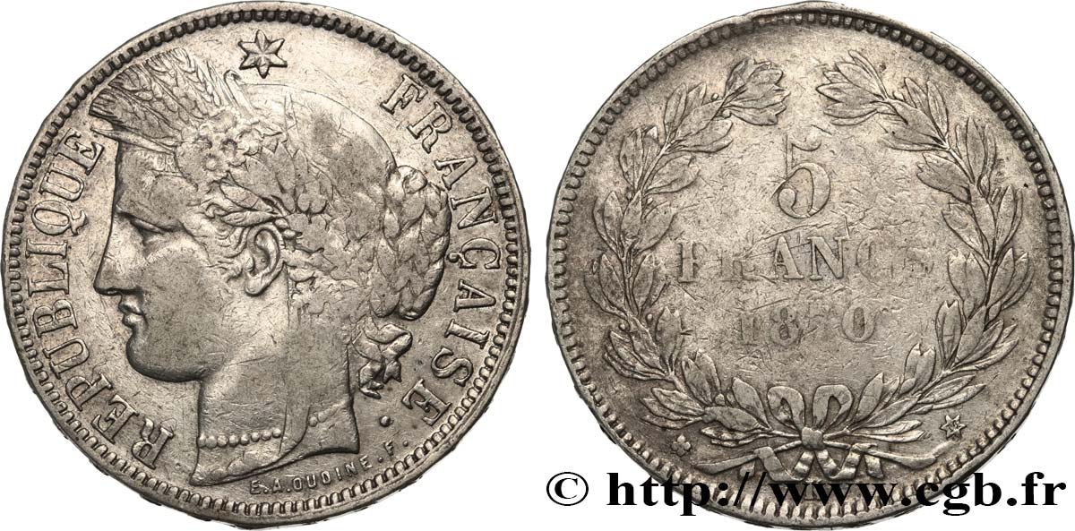 5 francs Cérès, sans légende 1870 Bordeaux F.332/4 TB25 