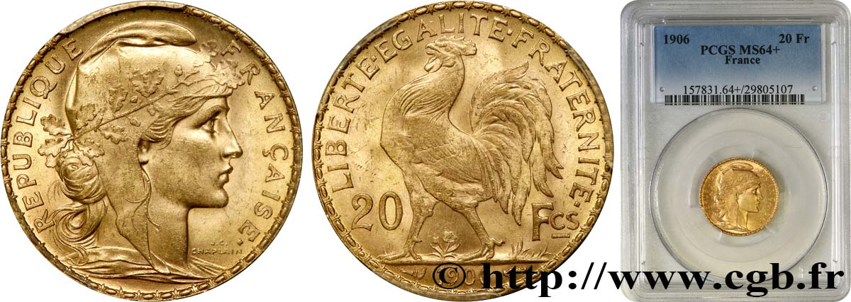 20 francs or Coq, Dieu protège la France 1906 Paris F.534/11 fST64 PCGS