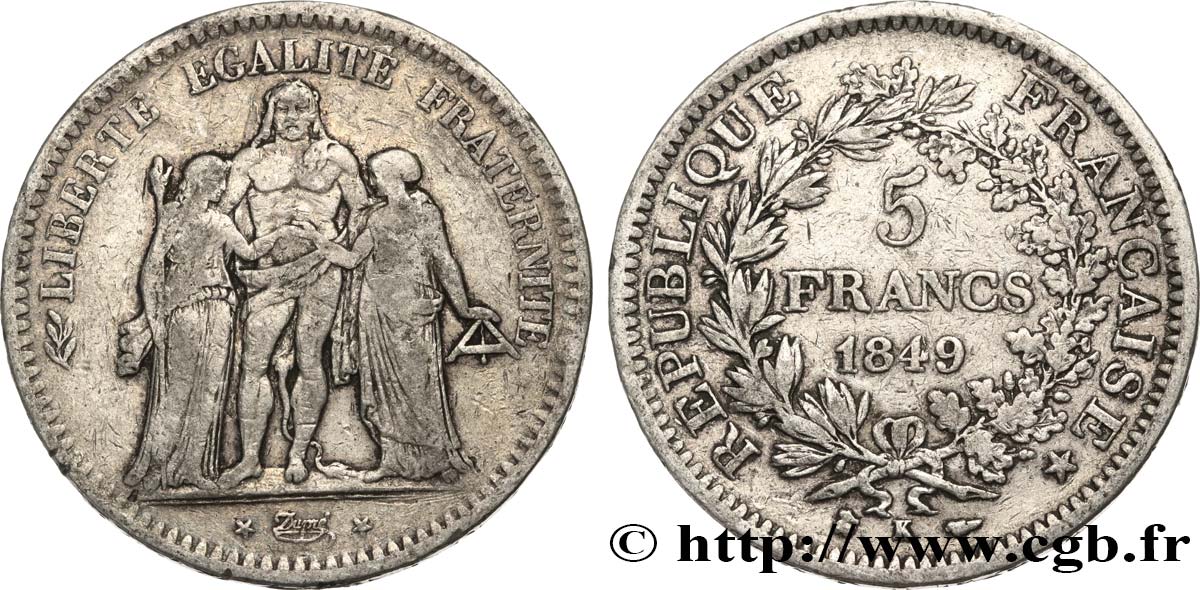 5 francs Hercule, IIe République 1849 Bordeaux F.326/7 F15 
