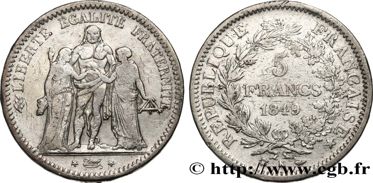 5 francs Hercule, IIe République 1849 Bordeaux F.326/7 TB15 