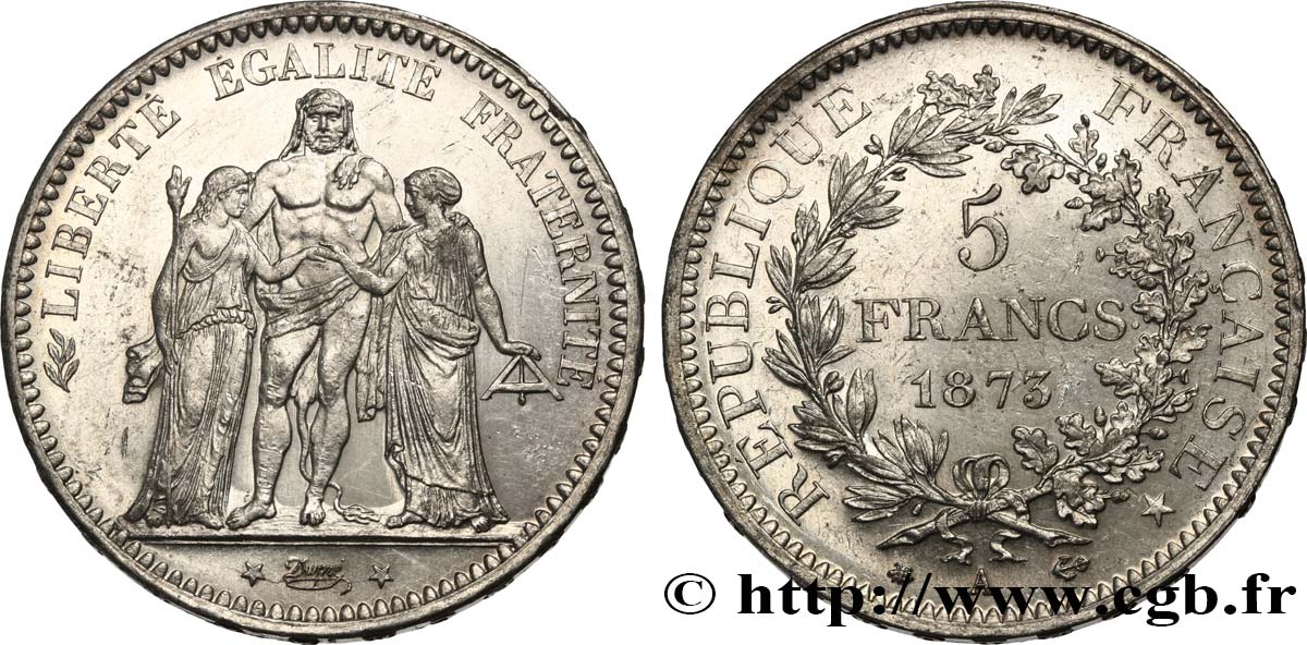 5 francs Hercule 1873 Paris F.334/9 MS60 