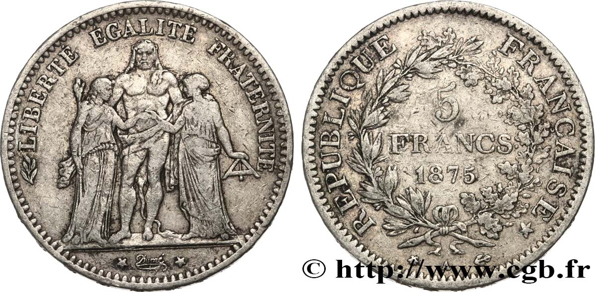 5 francs Hercule, petit A 1875 Paris F.334/15 TB25 