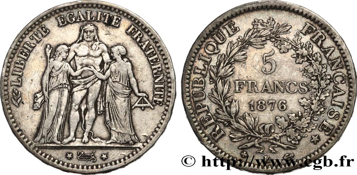 5 francs Hercule 1876 Bordeaux F.334/18 XF40 
