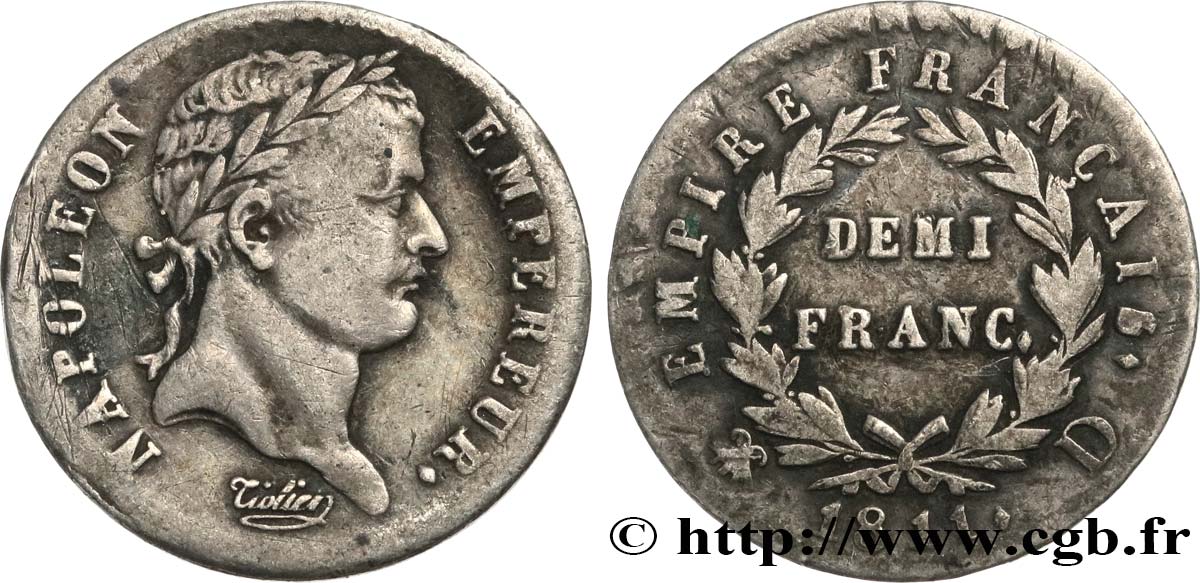 Demi-franc Napoléon Ier tête laurée, Empire français 1811 Lyon F.178/24 TB35 