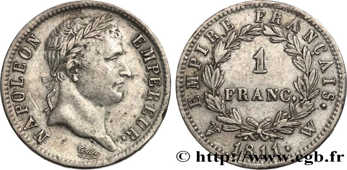1 franc Napoléon Ier tête laurée, Empire français 1811 Lille F.205/41 TTB45 