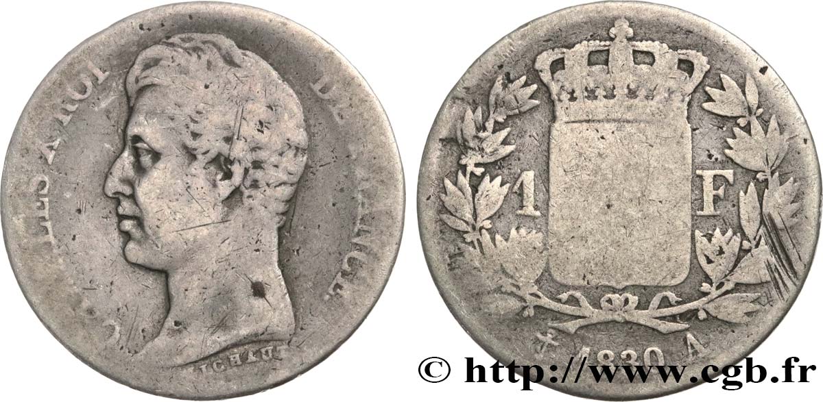 1 franc Charles X, matrice du revers à quatre feuilles 1830 Paris F.207A/26 BC15 