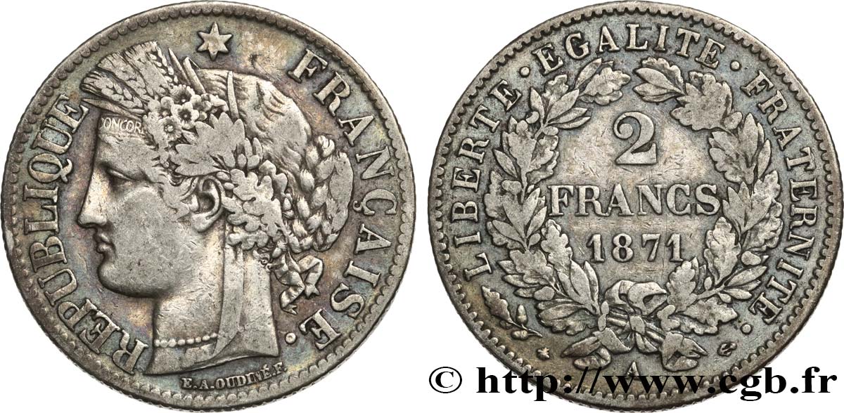 2 francs Cérès, avec légende 1871 Paris F.265/4 S35 