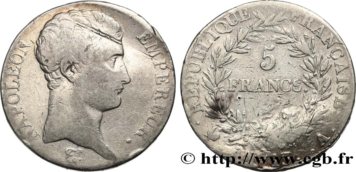 5 francs Napoléon Empereur, Calendrier révolutionnaire 1805 Paris F.303/2 S25 