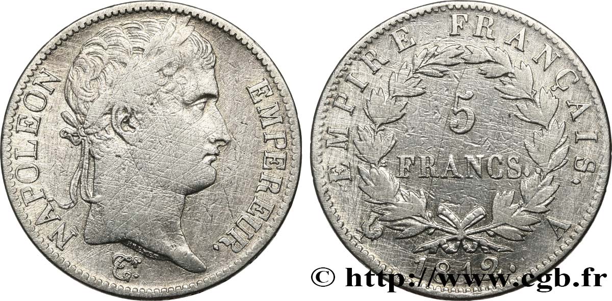 5 francs Napoléon Empereur, Empire français 1812 Paris F.307/41 S 