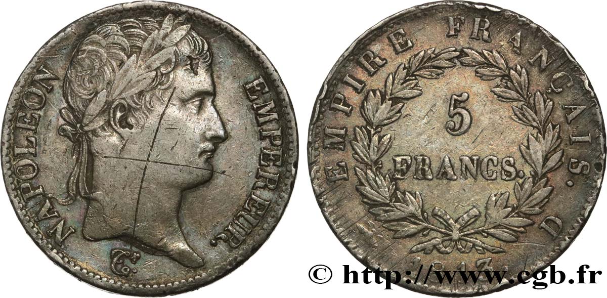 5 francs Napoléon Empereur, Empire français 1813 Lyon F.307/62 TB+ 