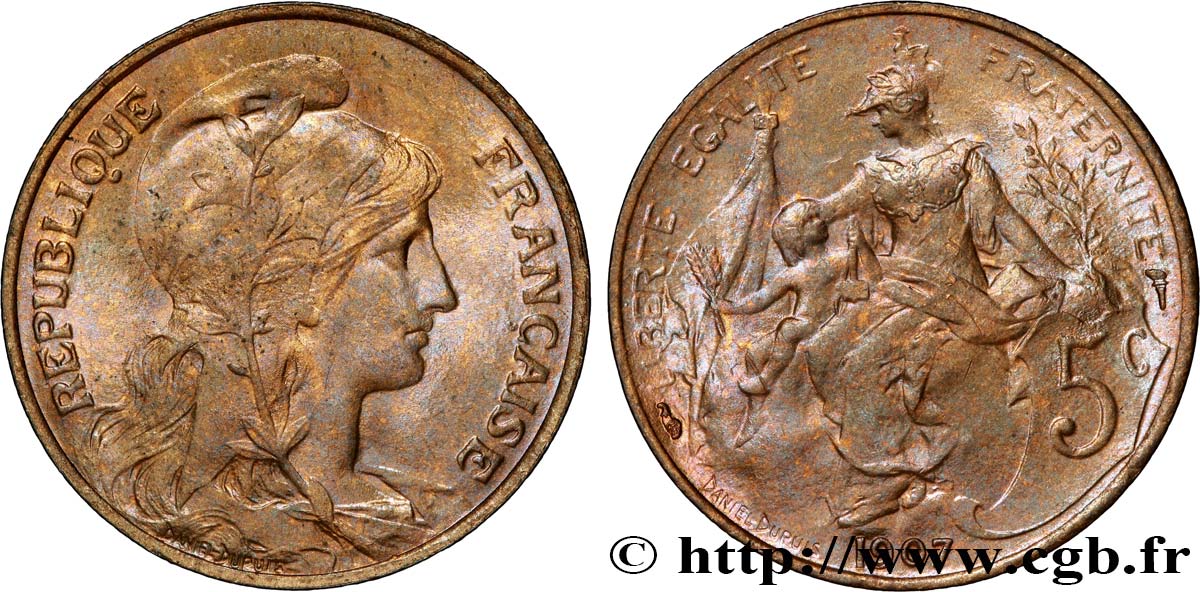5 centimes Daniel-Dupuis 1907  F.119/17 EBC60 