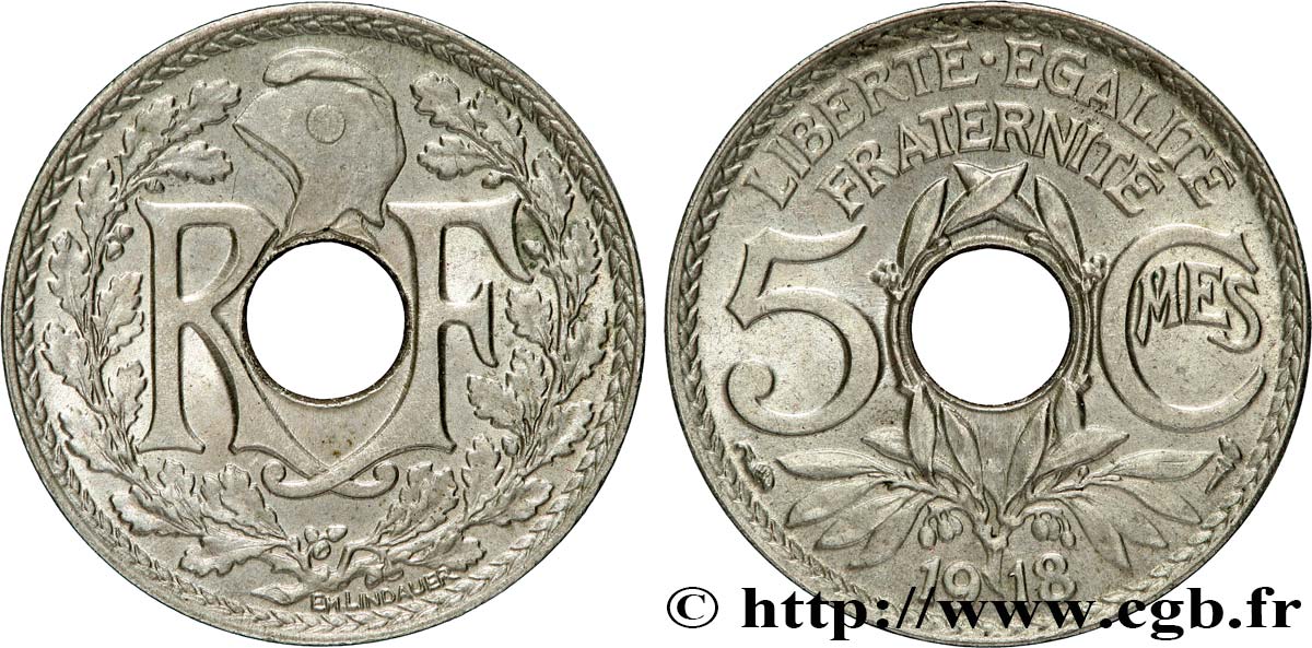 5 centimes Lindauer, grand module 1918 Paris F.121/2 EBC60 