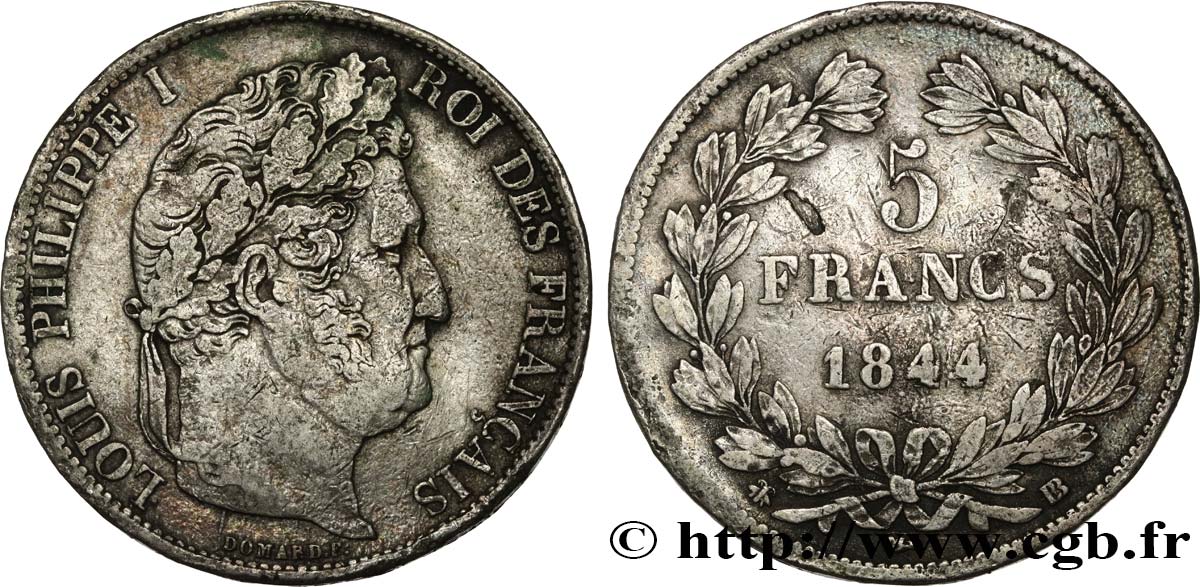 5 francs IIIe type Domard 1844 Strasbourg F.325/3 XF40 
