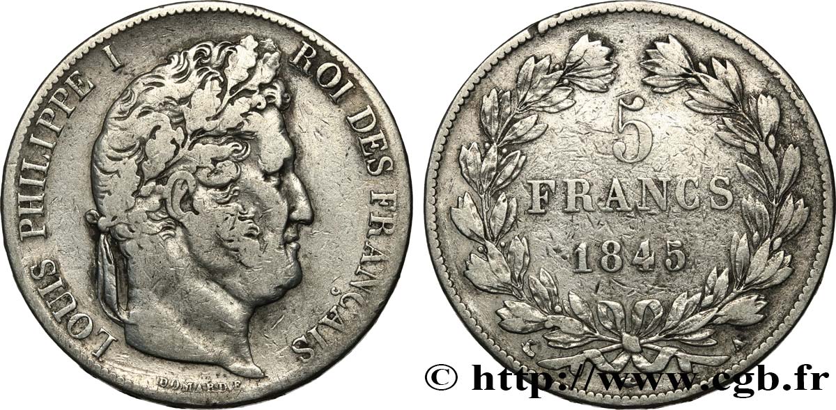 5 francs IIIe type Domard 1845 Paris F.325/6 BC+ 