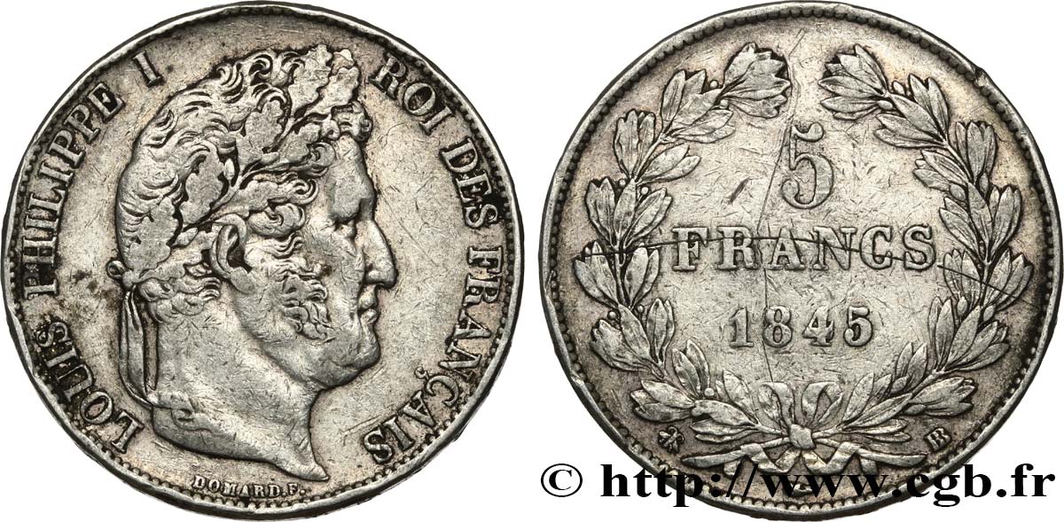 5 francs IIIe type Domard 1845 Strasbourg F.325/7 BC+ 