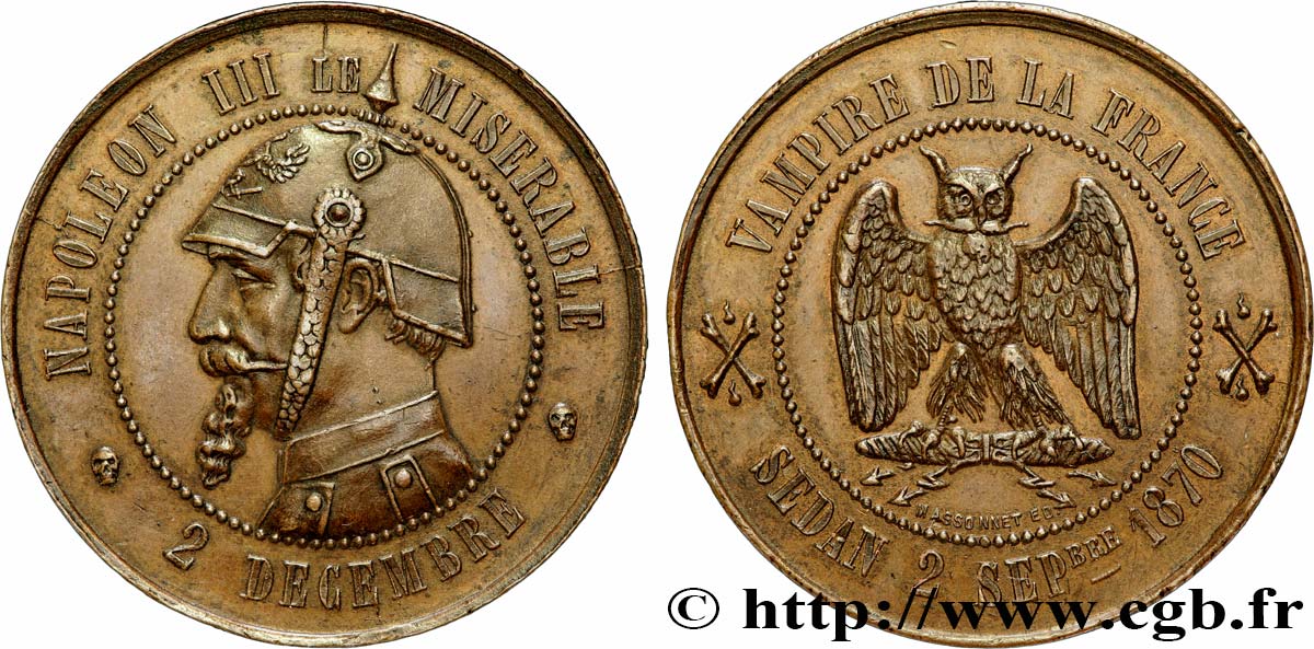 Médaille satirique Cu 33, type F “Au hibou” 1870  Schw.F1b  AU 
